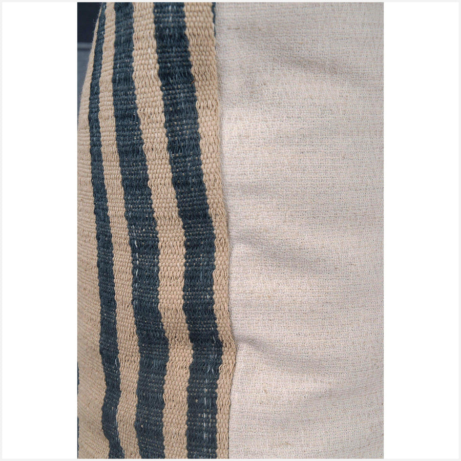 Karen ethnic stripe cushion Hmong pillow tribal decorative 20 in. square pillow handwoven cotton tan gray natural organic dye BN14