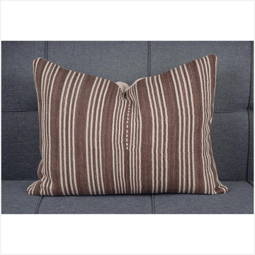Karen ethnic stripe cushion Hmong pillow tribal decorative 20x16 in. pillow handwoven cotton brown, white, natural organic dye BN9