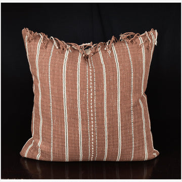 Karen ethnic stripe cushion Hmong pillow tribal decorative 21 in. square, tasseled, pillow handwoven cotton brown, gray, white, natural organic dye OO40