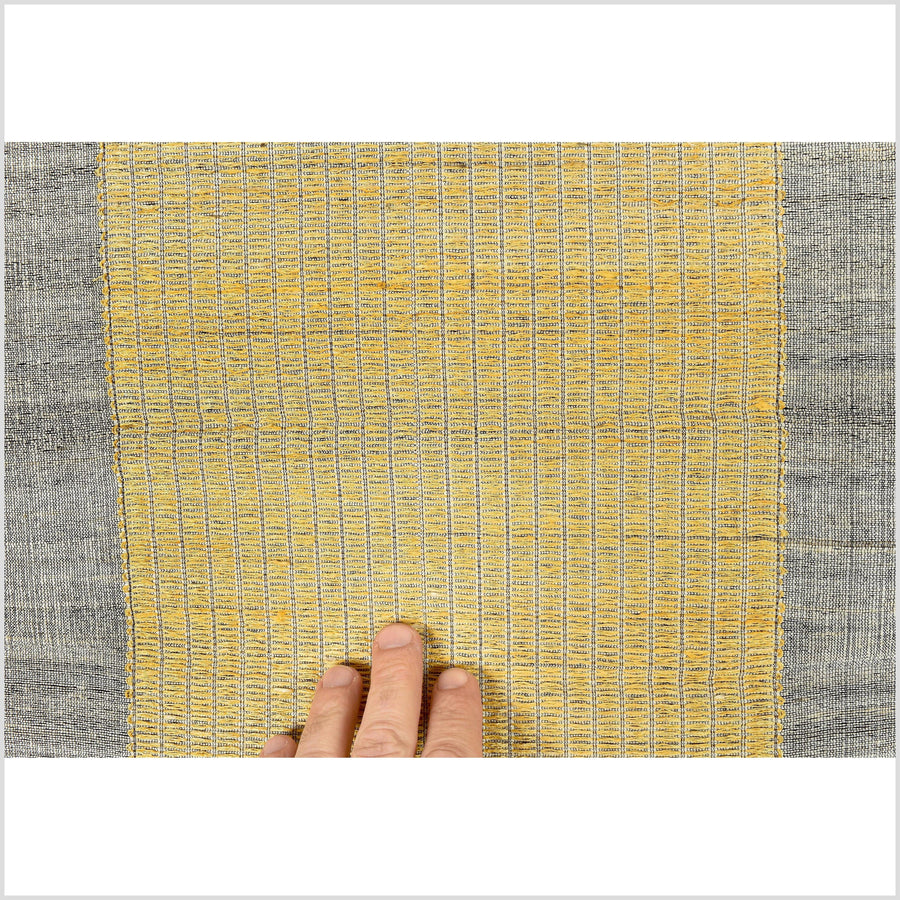 Knock-out handwoven gray gold black 100% raw silk table runner, Laos tapestry textile, rustic natural dye boho ethnic wall art decor RB95