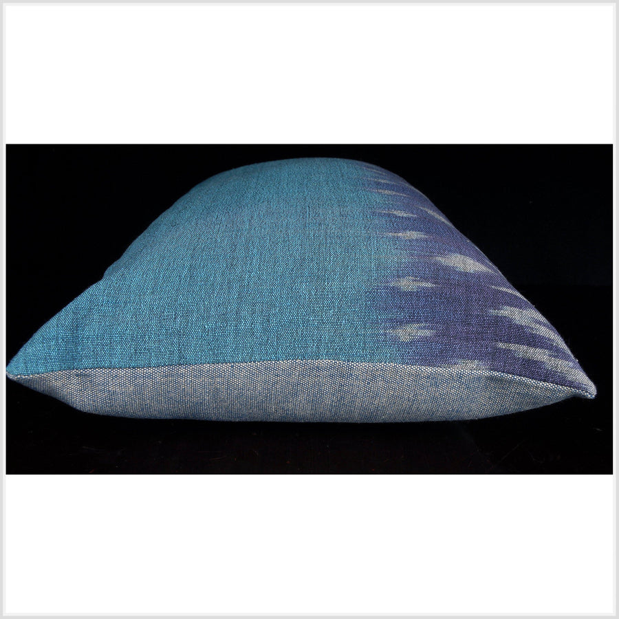 Laos ikat lumbar pillow indigo blue gray turquoise natural dye cotton tribal textile handwoven ethnic Hmong fabric decorative cushion ET95