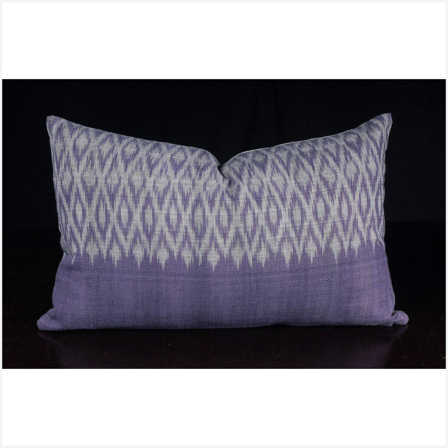 Laos ikat lumbar pillow indigo blue gray white geo natural dye cotton tribal textile handwoven ethnic Hmong fabric decorative cushion ET93