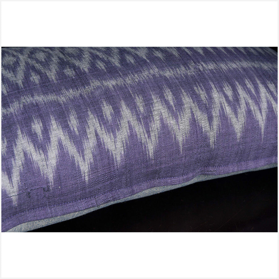 Laos ikat lumbar pillow indigo blue gray white geo natural dye cotton tribal textile handwoven ethnic Hmong fabric decorative cushion ET94