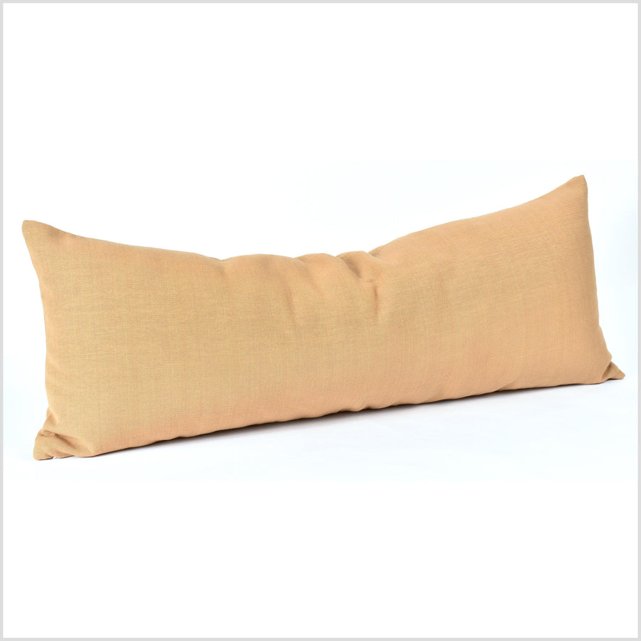 Long cotton rectangle pillow case 14 x 36 inch lumbar cushion cover in beautiful solid golden ochre tan hue, double sided PP35