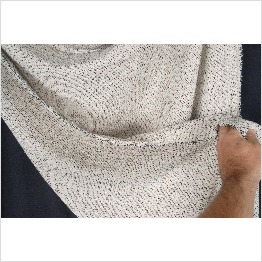 Loose weave cotton muslin fabric, medium-weight cream, off-white color with horizontal black irregular contrast stitching, per yard PHA26