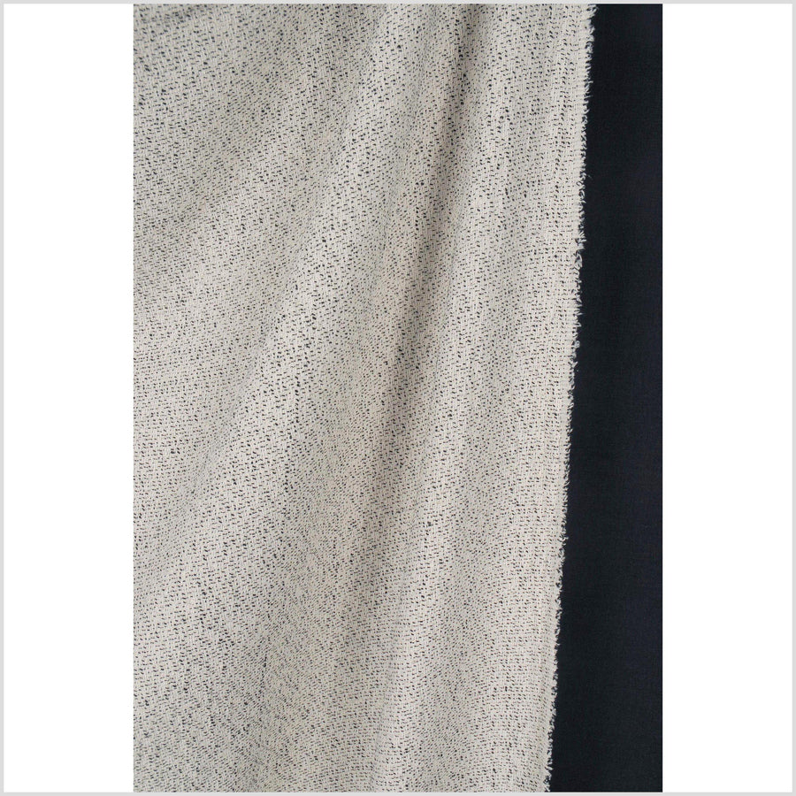 Loose weave cotton muslin fabric, medium-weight cream, off-white color with horizontal black irregular contrast stitching, per yard PHA26