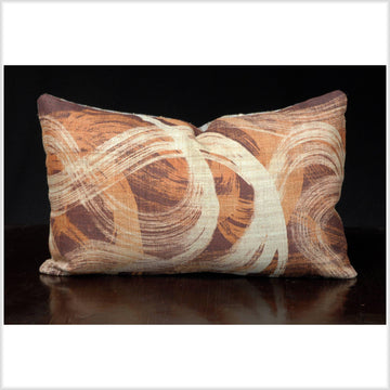 Lumbar throw pillow, tan white brown abstract swirl batik hemp tribal textile handwoven ethnic fabric, decorative cushion 14 x 22 inch TT16