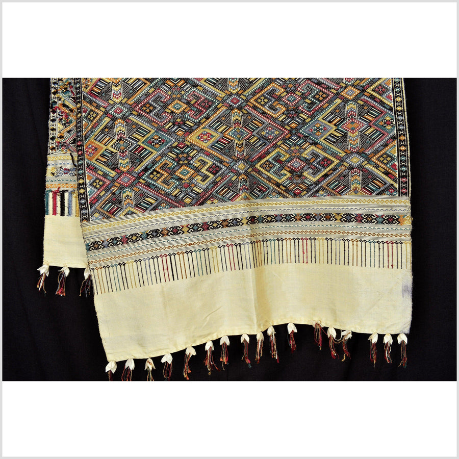 Magnificent tribal 100% silk runner tapestry Laos Tai Lue textile handwoven hand spun throw, organic natural dye boho ethnic decor RB102