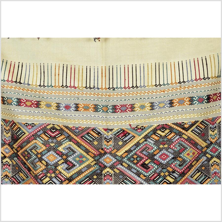 Magnificent tribal 100% silk runner tapestry Laos Tai Lue textile handwoven hand spun throw, organic natural dye boho ethnic decor RB102