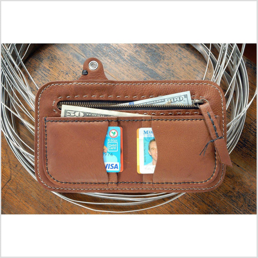 Man's zipper wallet, woman's leather wallet, leather money pouch
