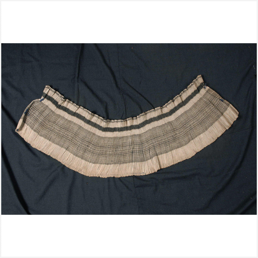 Miao Hmong handwoven heavy hemp pleated skirt runner black off-white stripe vintage ethnic tribal fabric VC40