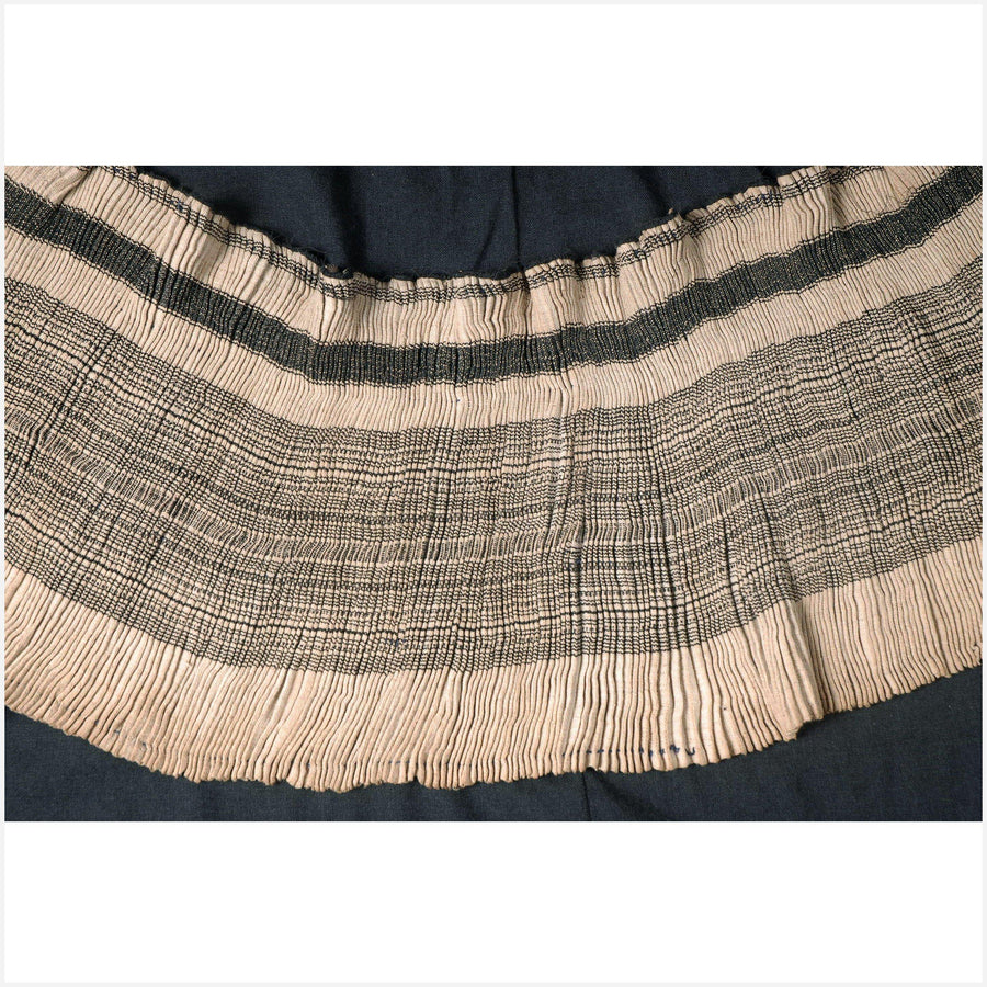 Miao Hmong handwoven heavy hemp pleated skirt runner black off-white stripe vintage ethnic tribal fabric VC40