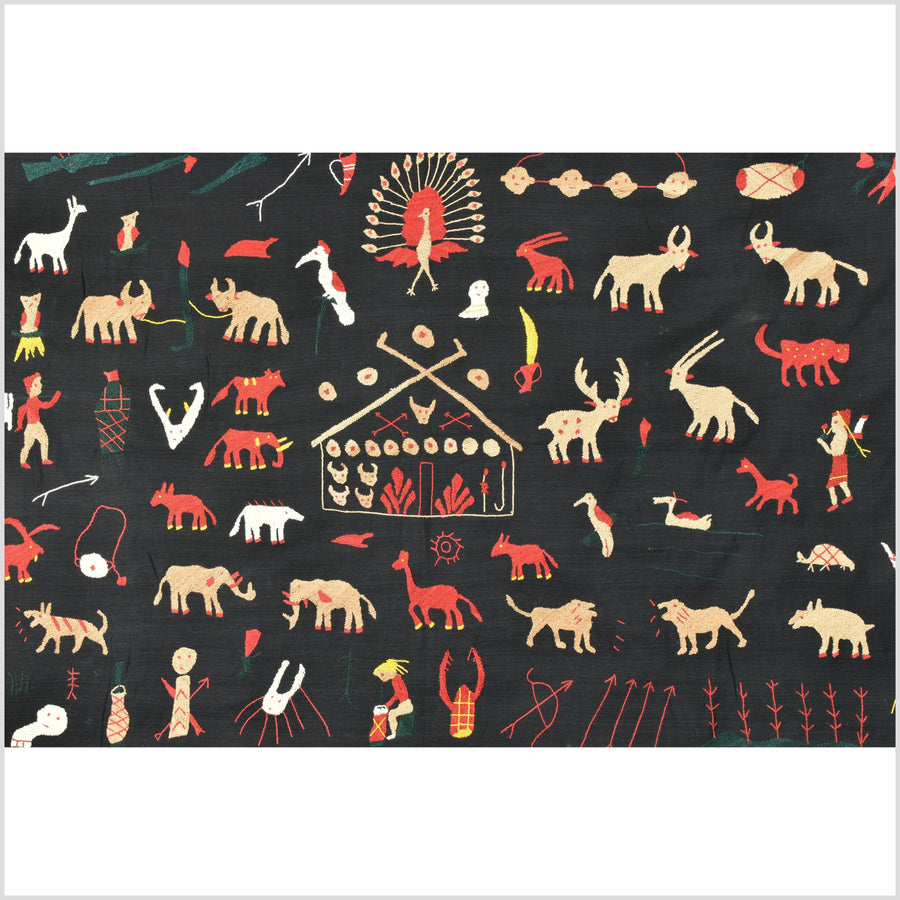 Midnight black Naga tribal textile cotton story quilt jungle hut embroidered boho Burma hill tribe tapestry Thailand India RB22