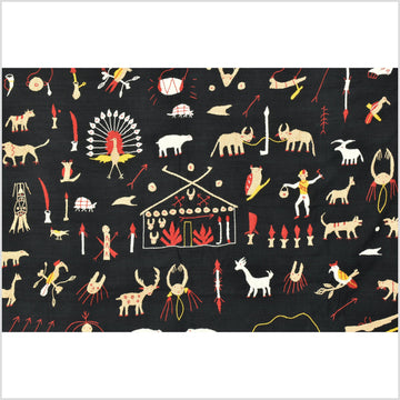 Midnight black Naga tribal textile cotton story quilt jungle hut embroidered boho Burma hill tribe tapestry Thailand India RB23