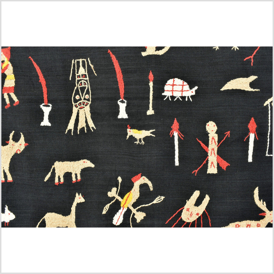Midnight black Naga tribal textile cotton story quilt jungle hut embroidered boho Burma hill tribe tapestry Thailand India RB23