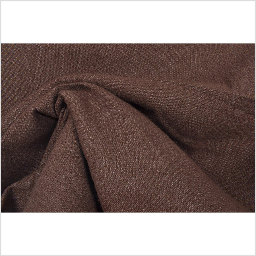 Milk chocolate brown, thick yarn, loose woven heavy-weight, textured cotton fabric PHA58