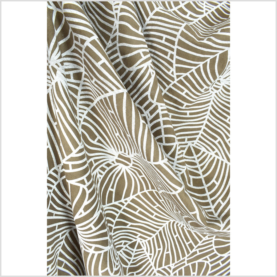 Mocha brown cotton fabric, white leaf nature screen print, bold graphi –  Water Air Industry