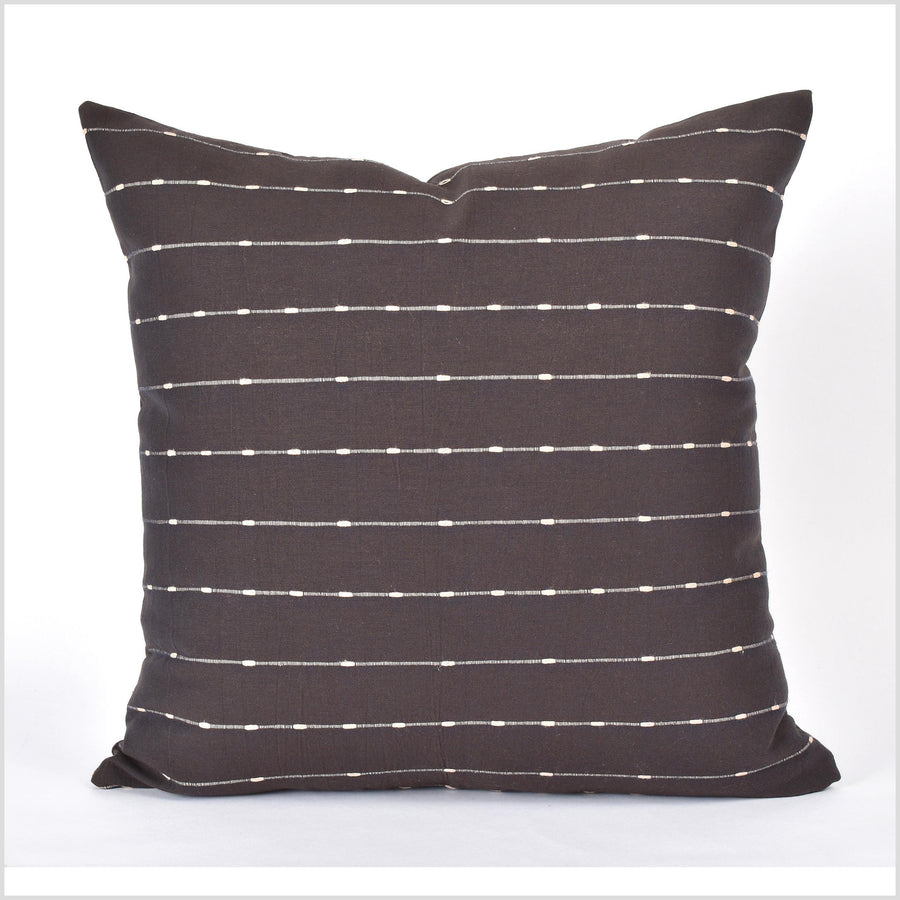 Modern boho cotton 21 inch square pillow in beautiful handwoven dark brown beige indigo double sided stripe sofa cushion VV99
