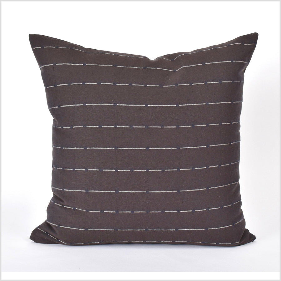 Modern boho cotton 21 inch square pillow in beautiful handwoven dark brown beige indigo double sided stripe sofa cushion VV99