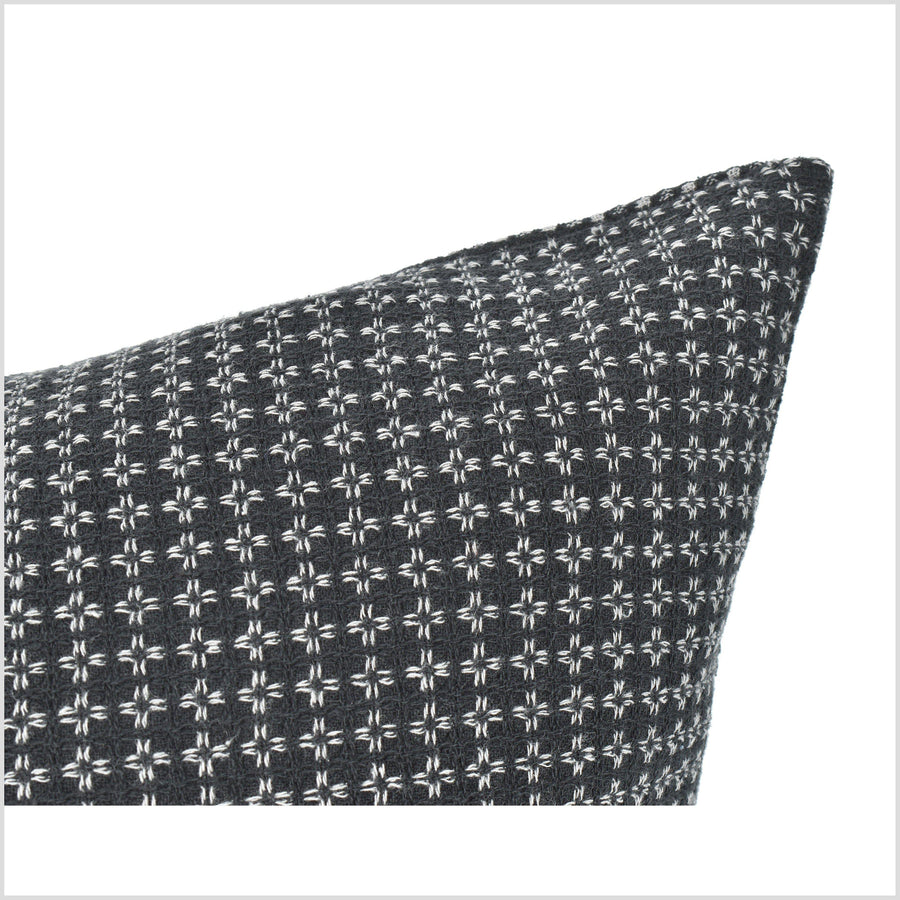 Modern boho cotton pillowcase, square or lumbar, black gray geometric pattern, double-sided quilted cushion, choose size shape QQ78