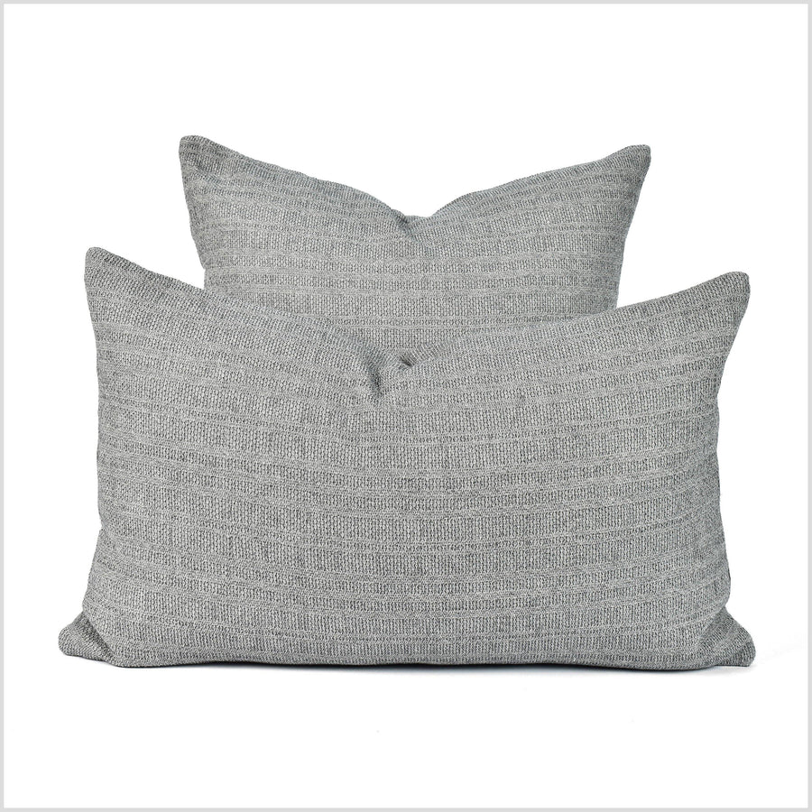 Modern boho cotton pillowcase, square or lumbar, black off-white gray geometric stripe pattern, double-sided cushion, choose size shape QQ64