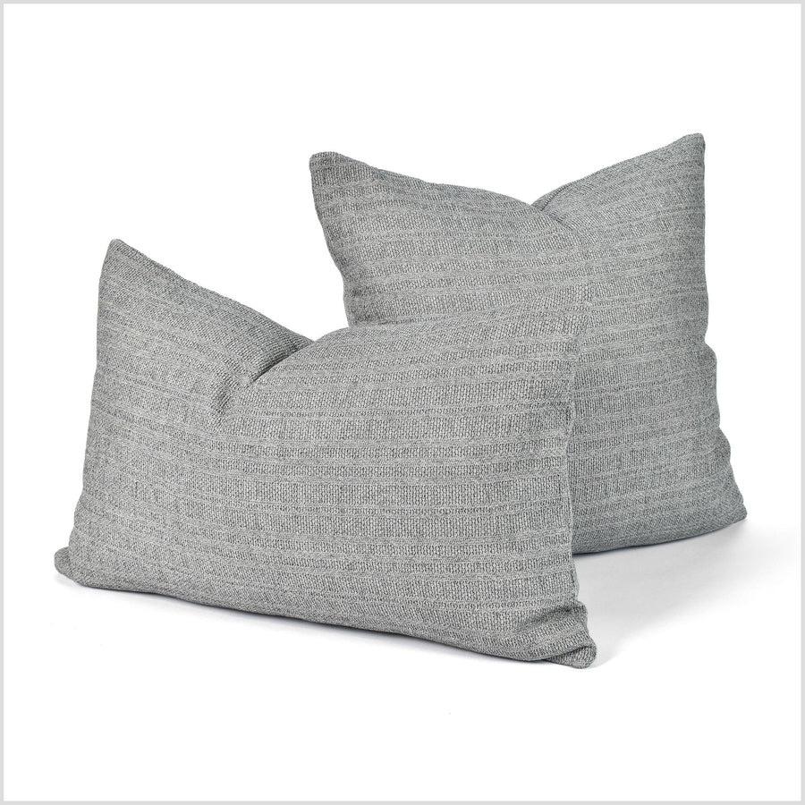 Modern boho cotton pillowcase, square or lumbar, black off-white gray geometric stripe pattern, double-sided cushion, choose size shape QQ64
