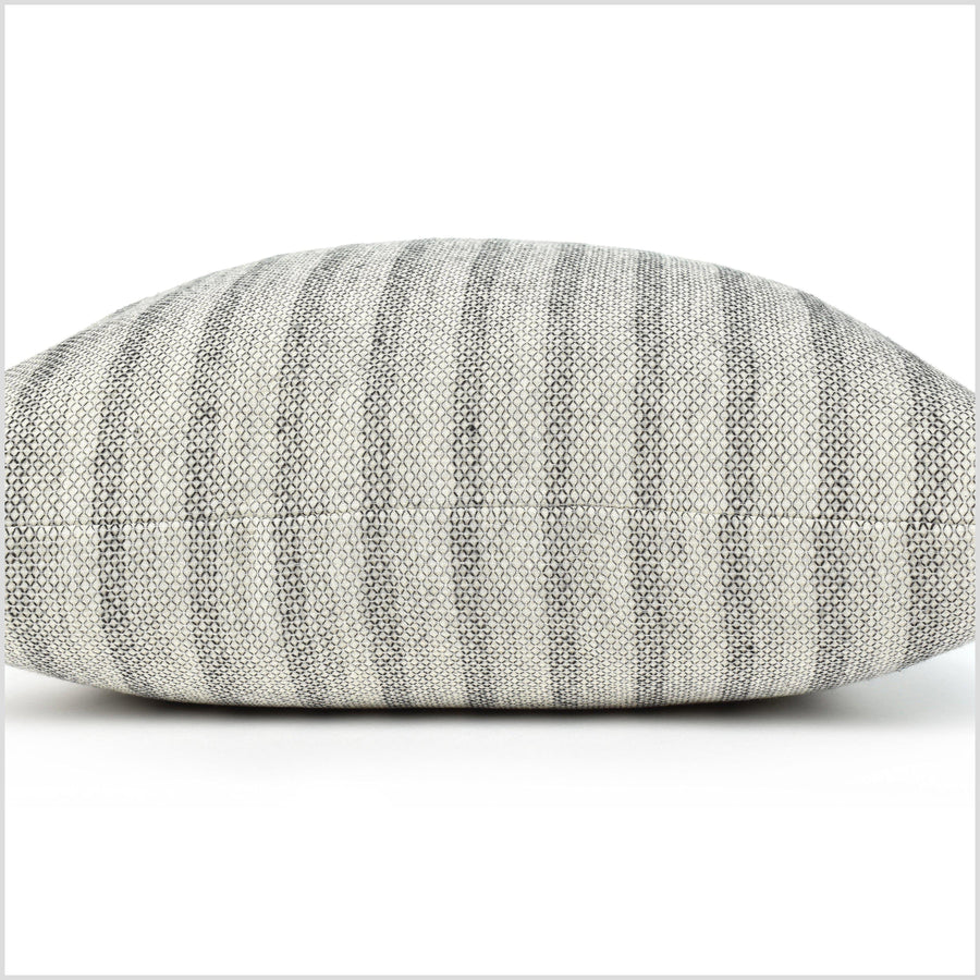 Modern boho cotton pillowcase, square or lumbar, black off-white gray geometric stripe pattern, double-sided cushion, choose size shape QQ77