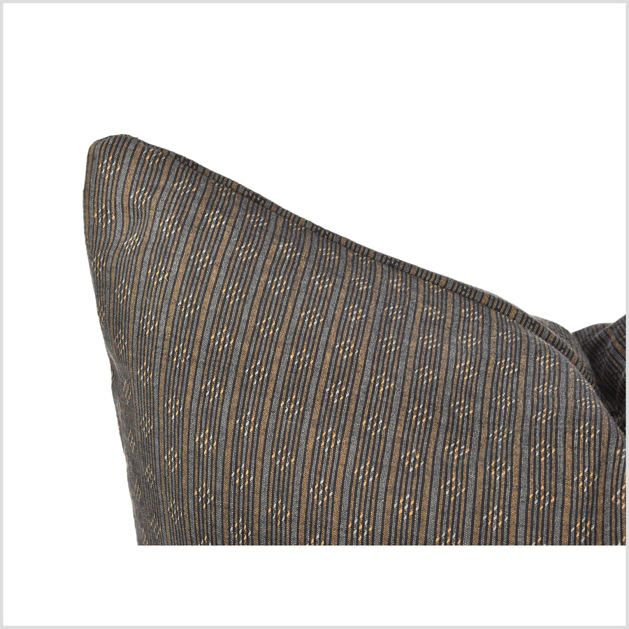 Modern boho cotton pillowcase, square or lumbar, in brown black grey beige stripes, double-sided cushion, QQ13