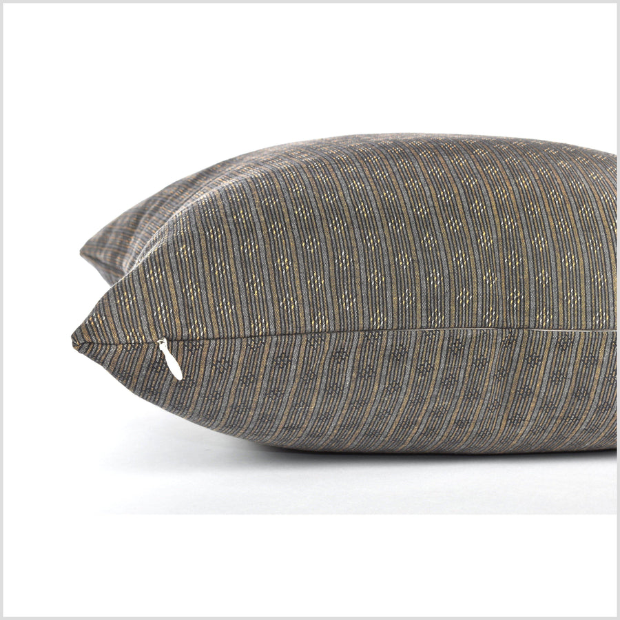 Modern boho cotton pillowcase, square or lumbar, in brown black grey beige stripes, double-sided cushion, QQ13