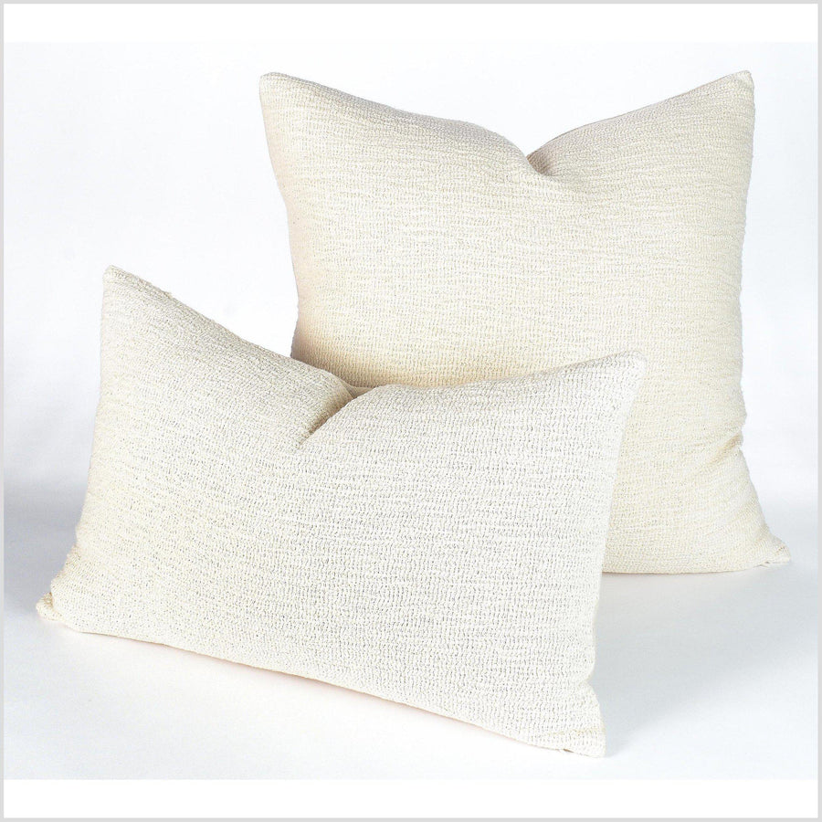 Modern boho textured cotton pillowcase, square or lumbar, funky woven neutral ivory off-white throw cushion QQ47