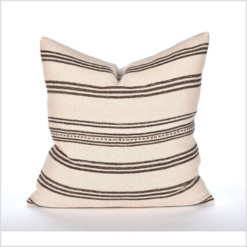 Modern home decor, handwoven cotton pillowcase, 20. square cushion, farmhouse style, warm off-white, brown stripe pillowcase, organic dye LL49