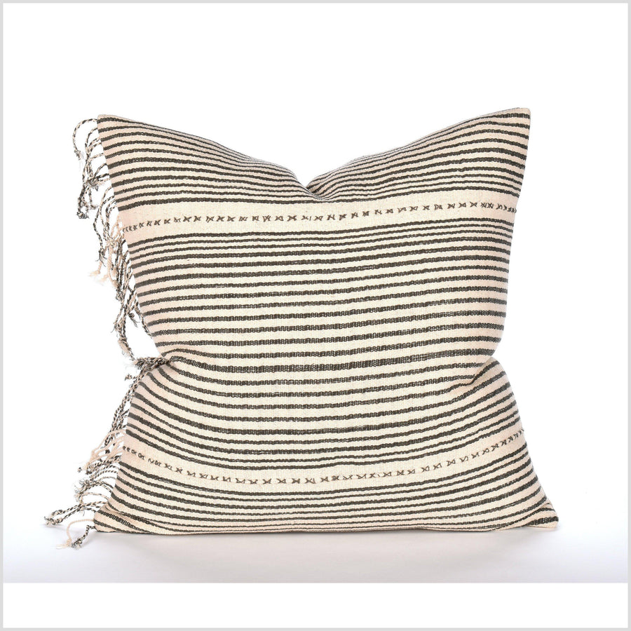 Modern home decor, handwoven cotton pillowcase, 20. square cushion, farmhouse style, warm off-white, warm gray stripe pillowcase, organic dye LL51