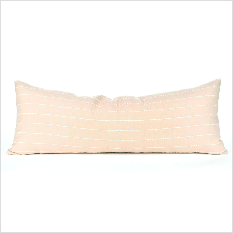 Modern long cotton 36 inch lumbar pillowcase in beautiful handwoven blush beige white stripe cotton, double-sided, PP69