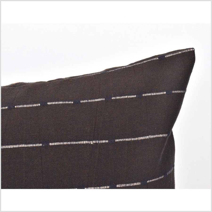 Modern long cotton 36 inch lumbar pillowcase in beautiful handwoven dark brown beige indigo stripe cotton, double-sided, PP31