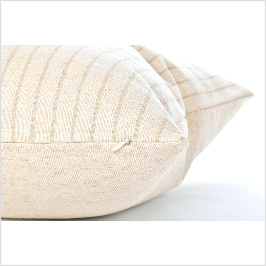 Modern style home decor, hemp linen cotton pillowcase, 20 in. square cushion, farmhouse neutral beige off-white stripe pillow, LL38