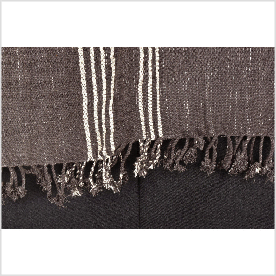 Muted brown, off-white, natural organic dye cotton, handwoven neutral earth tone tribal textile, Karen Hmong fabric, Thai boho throw PP43