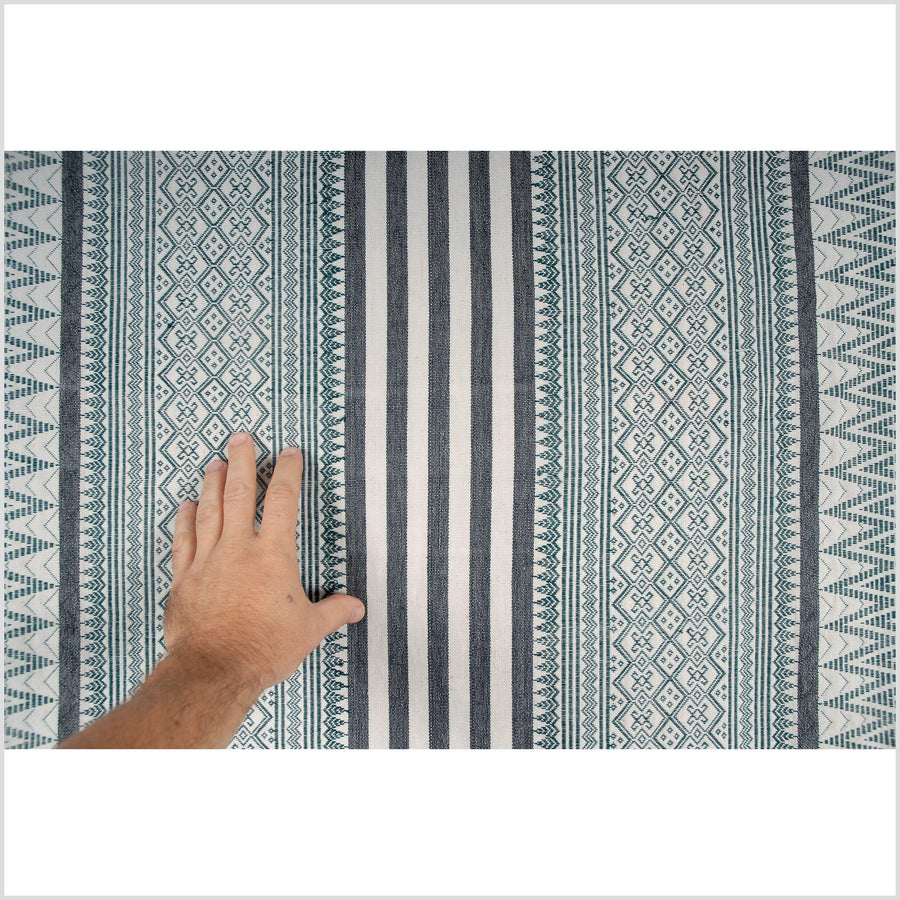 Naga blanket handwoven cotton bed throw stripe boho tapestry India textile boho runner neutral white green tribal home decor ethnic 28 DS68