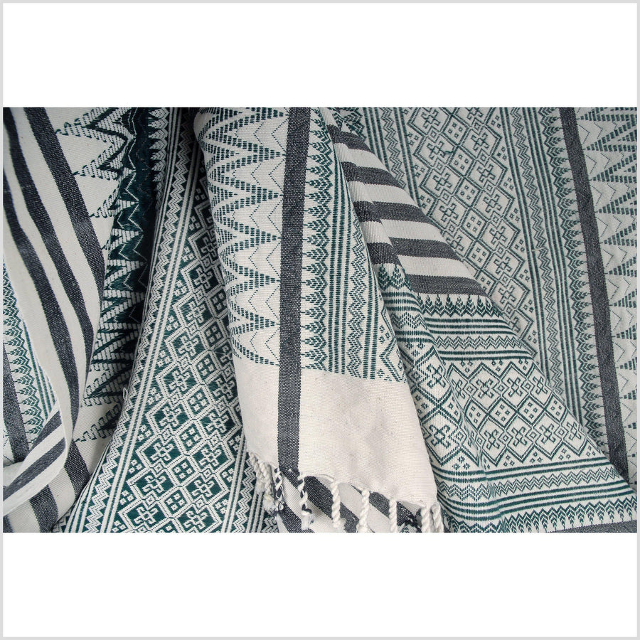 Naga blanket handwoven cotton bed throw stripe boho tapestry India textile boho runner neutral white green tribal home decor ethnic 28 DS68
