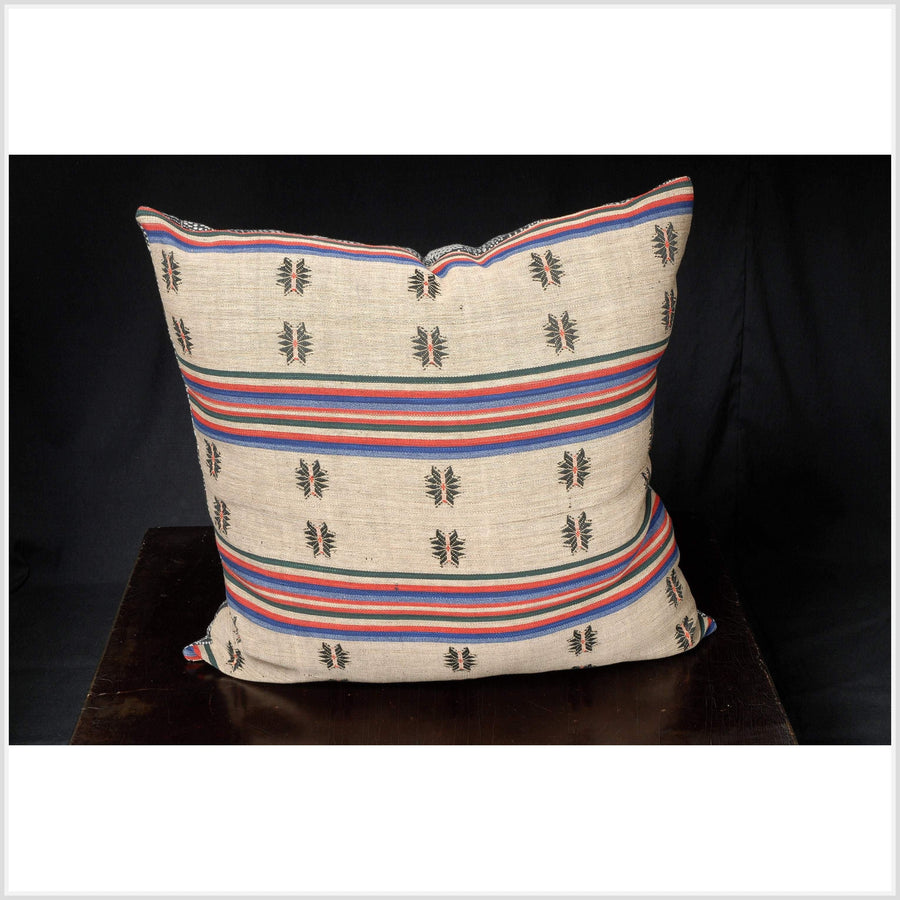 Naga cotton FLOOR toss pillow, ethnic fabric decorative cushion, handwoven beige blue black red huge home decor cushion 27 x 27 inch TT29