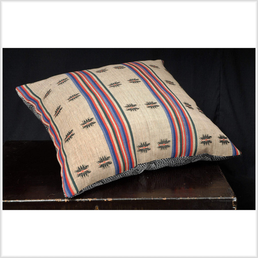 Naga cotton FLOOR toss pillow, ethnic fabric decorative cushion, handwoven beige blue black red huge home decor cushion 27 x 27 inch TT29