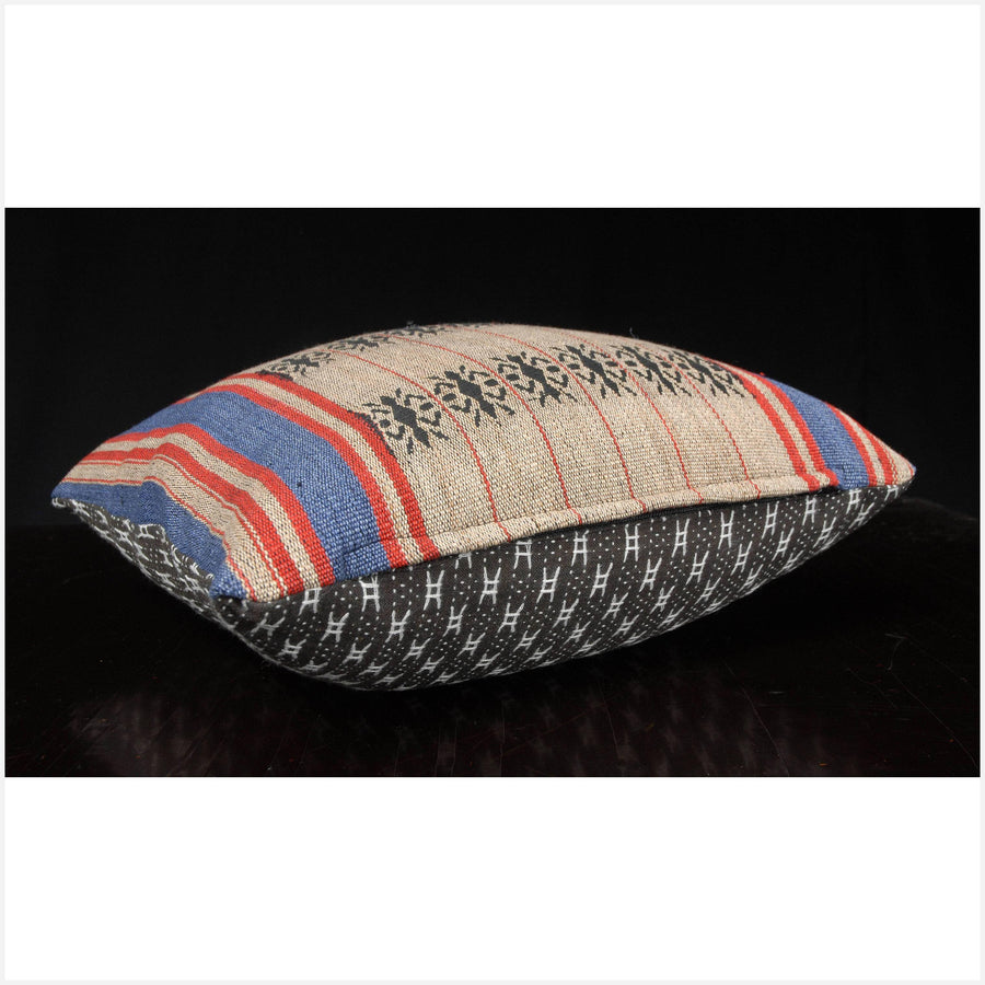 Naga cotton MINI throw pillow, ethnic fabric decorative cushion, hand woven beige blue black red home decor cushion 12.5 x 12.5 inch TT14