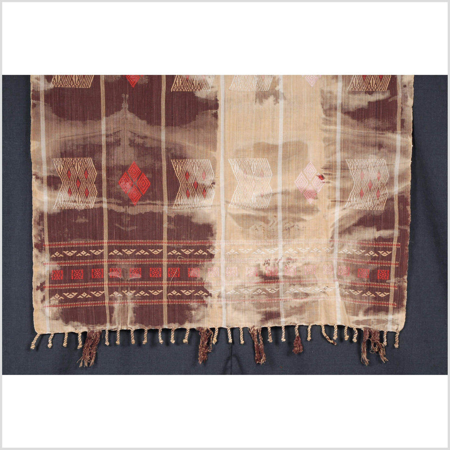 Naga textile handwoven cotton bed throw stripe boho blanket India fabric boho runner gold beige brown tribal shibori decor Hmong 23 WE81