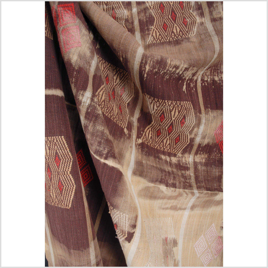 Naga textile handwoven cotton bed throw stripe boho blanket India fabric boho runner gold beige brown tribal shibori decor Hmong 23 WE81