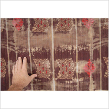 Naga textile handwoven cotton bed throw stripe boho blanket India fabric boho runner gold beige brown tribal shibori decor Hmong 23 WE81
