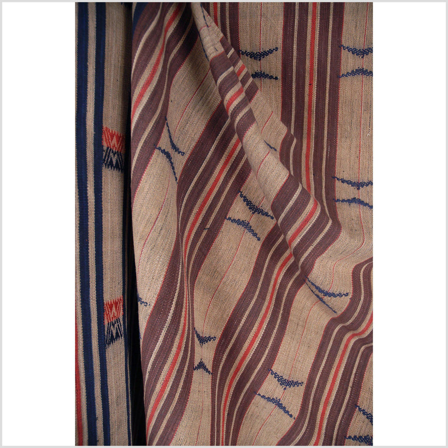 Naga tribal home decor ethnic blanket handwoven cotton throw tan, brown, red, blue stripe tapestry NM4