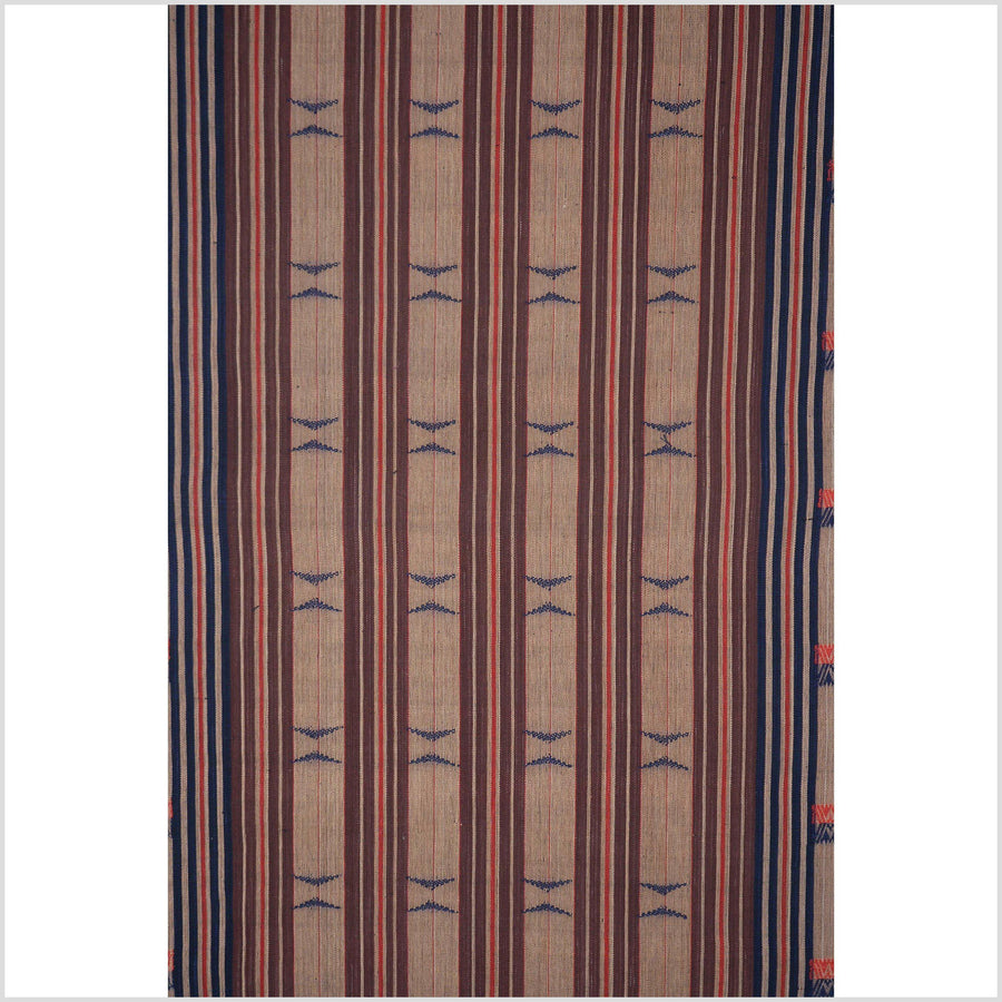 Naga tribal home decor ethnic blanket handwoven cotton throw tan, brown, red, blue stripe tapestry NM4