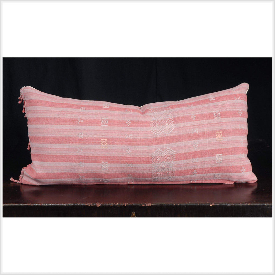 Naga tribal textile vintage throw pillow traditional ethnic handwoven cotton pink red gray cream India fabric lumbar decorative cushion QW35