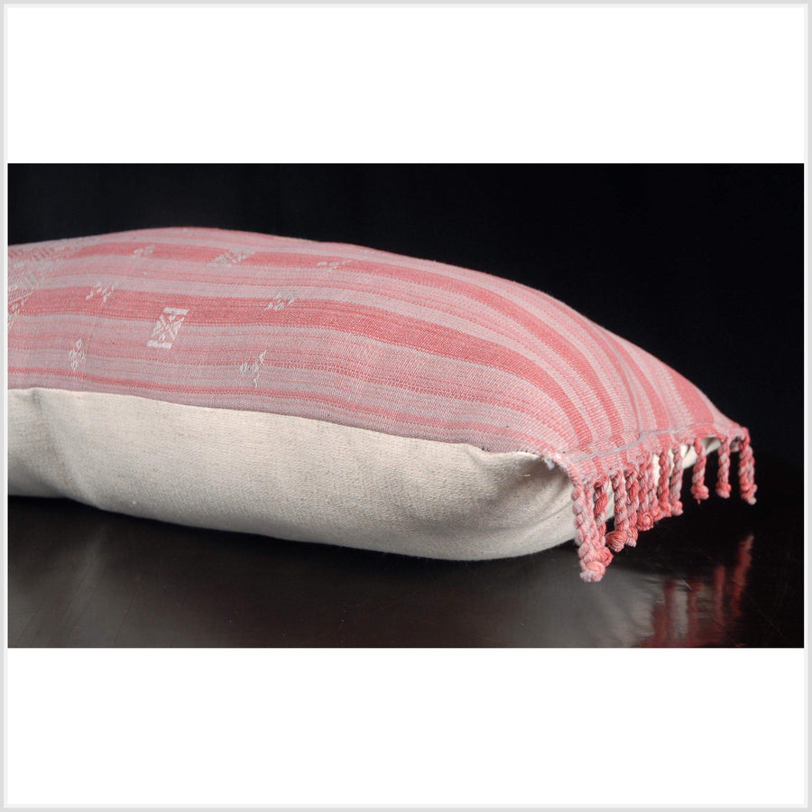 Naga tribal textile vintage throw pillow traditional ethnic handwoven cotton pink red gray cream India fabric lumbar decorative cushion QW35