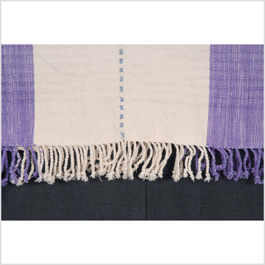 Natural boho fabric Karen handwoven stripe textile ethnic cotton shirt tribal tunic white purple cotton tassel handmade minority cloth ER3