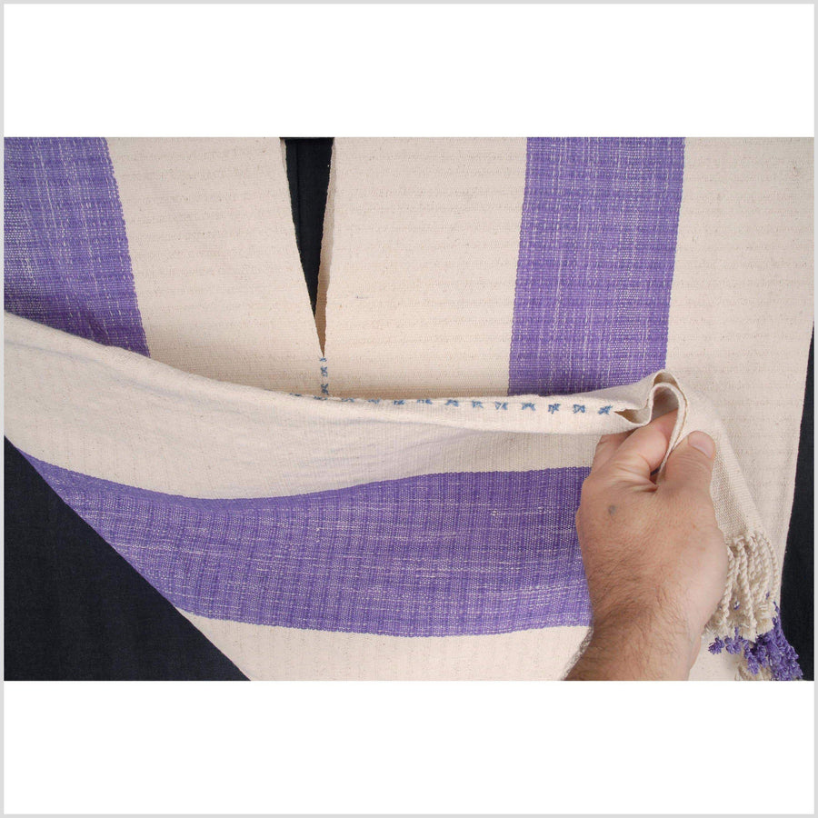 Natural boho fabric Karen handwoven stripe textile ethnic cotton shirt tribal tunic white purple cotton tassel handmade minority cloth ER3